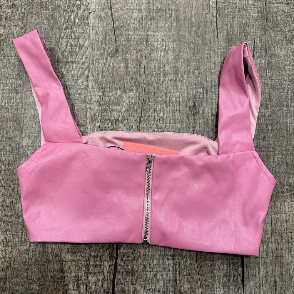 Edikted Faux Leather Crop Top‎ Small Pink Bustier Tank Square Neck Zip Back NWT - Picture 7 of 8
